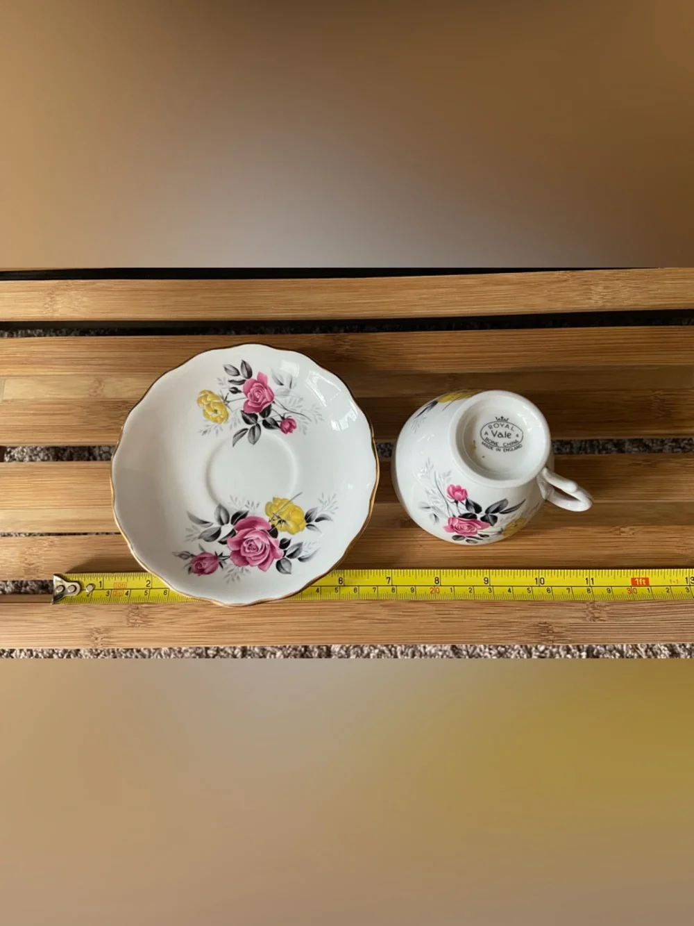 Royal Vale Fine Bone China Tea Cup & Saucer with Pink & Yellow Floral- Beautiful